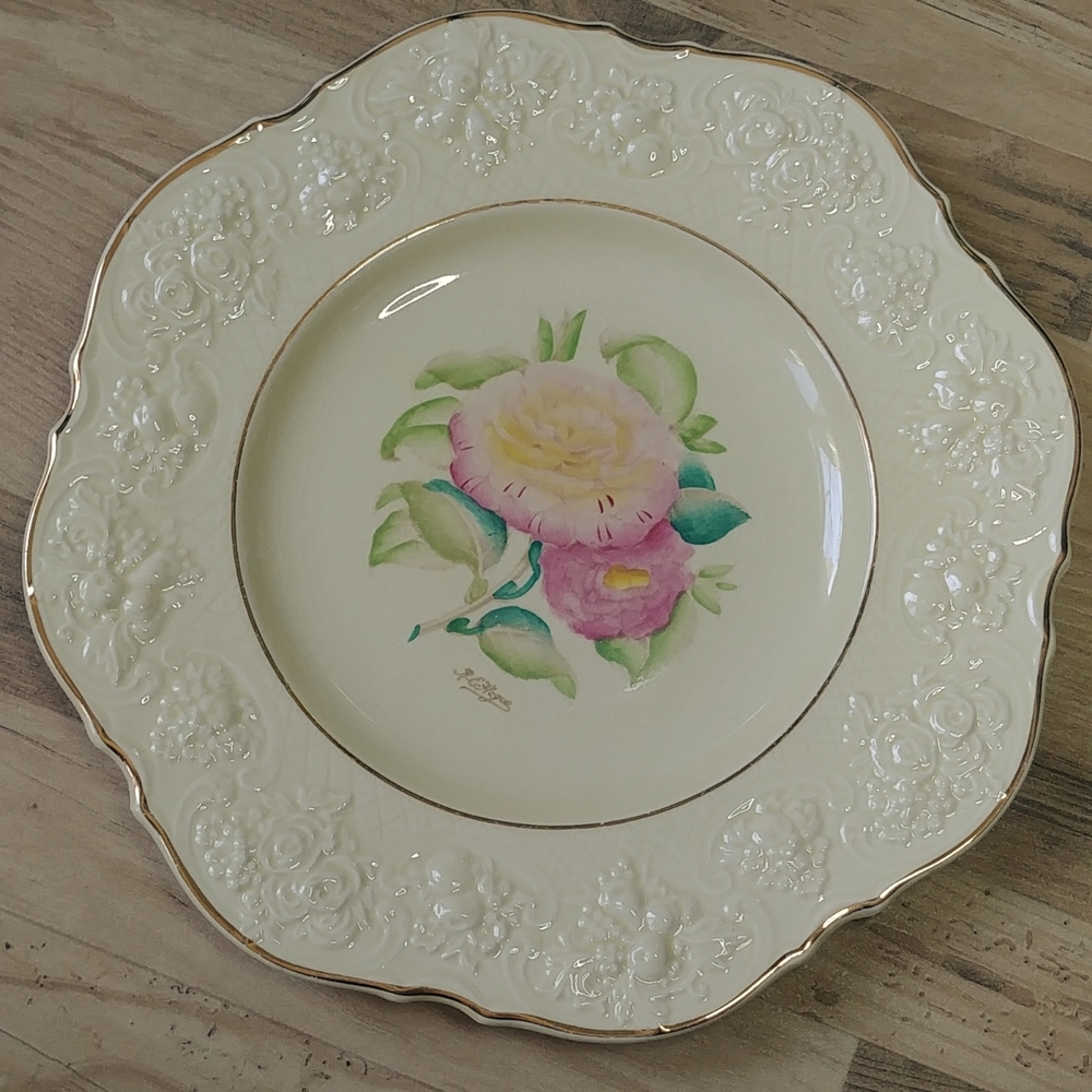 Vintage Crown Ducal Ware Hand Painted Dinner Plate Floral Pale Yellow
